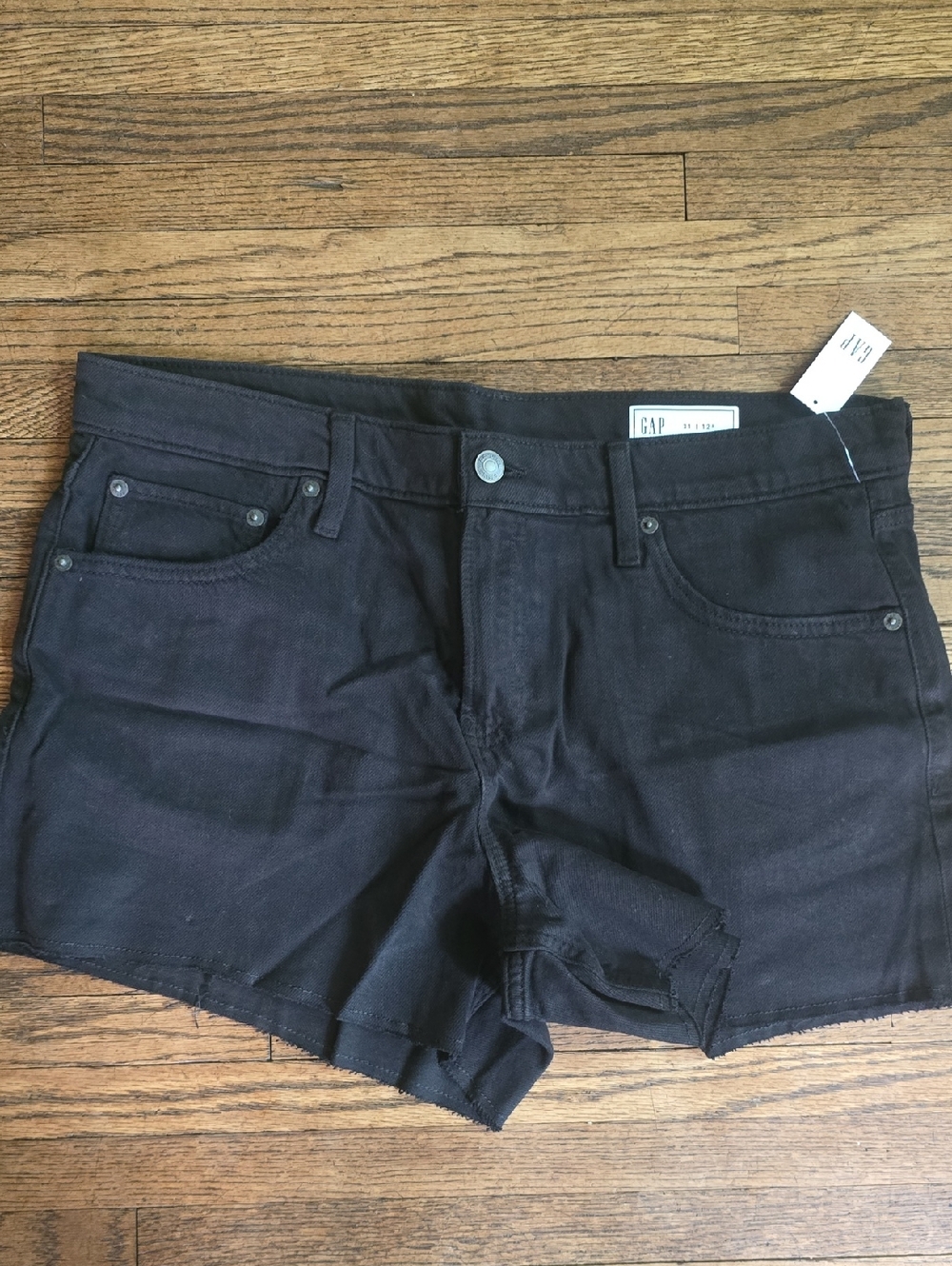 GAP Black Denim Frayed Hem Shorts